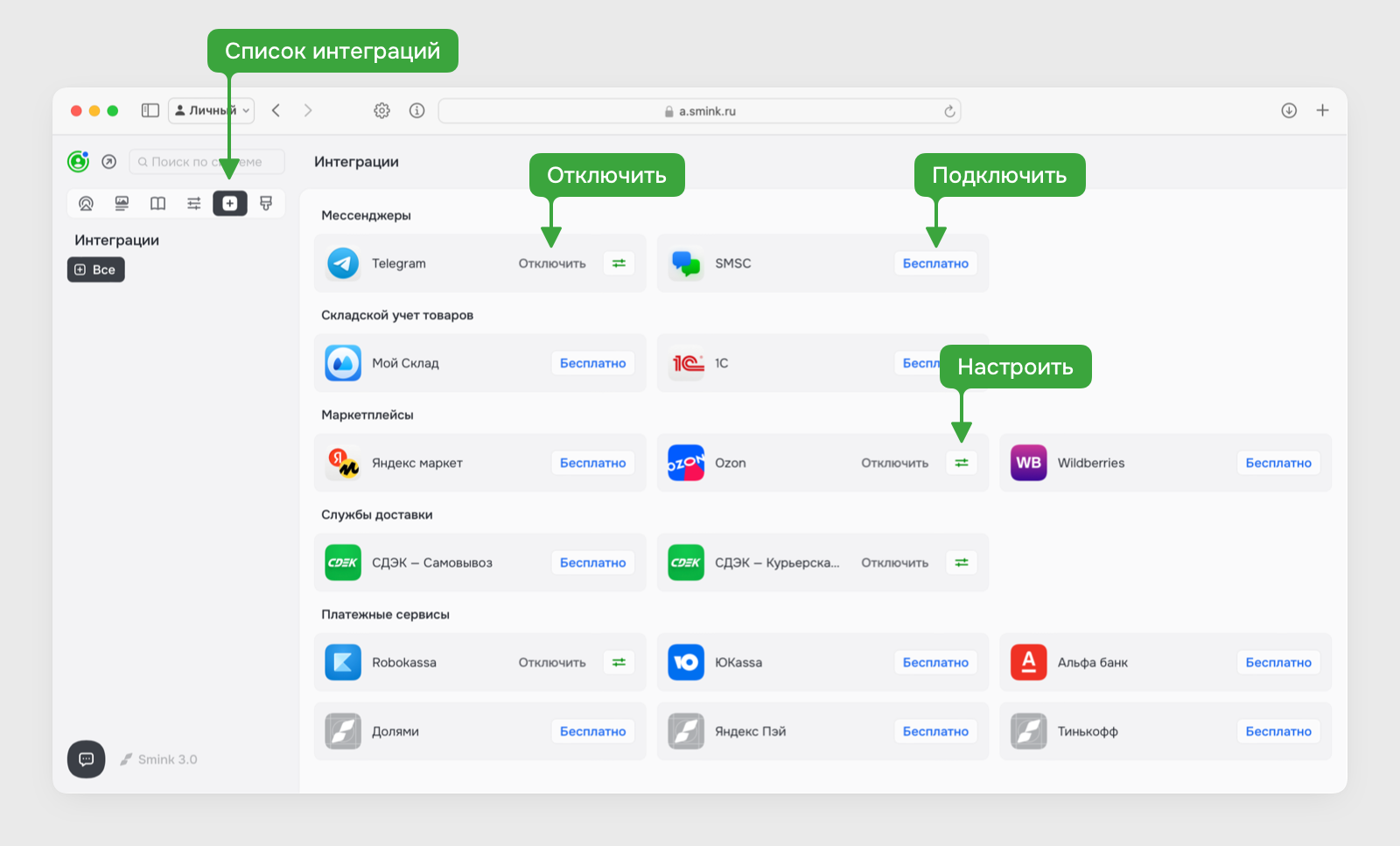 Установка и настройка интеграций — база знаний Smink | ИТ-компания Сминк Установка и настройка интеграций